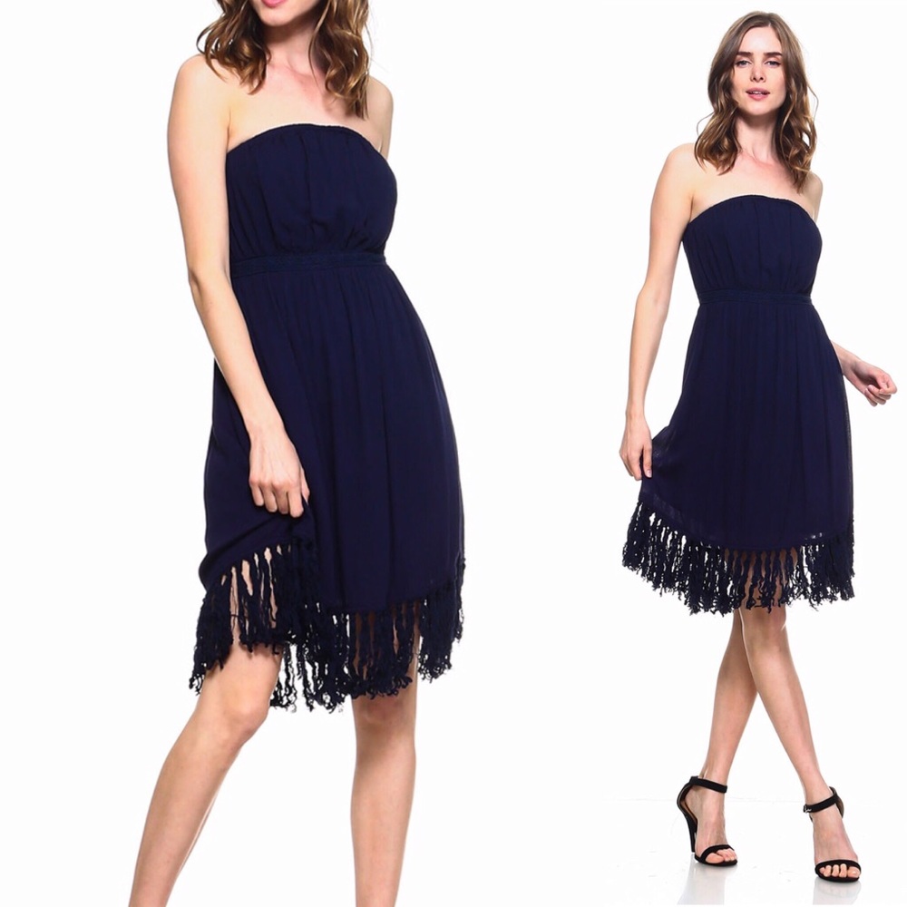 RED STRAPLESS TASSEL DRESS - Picture 4 of 4